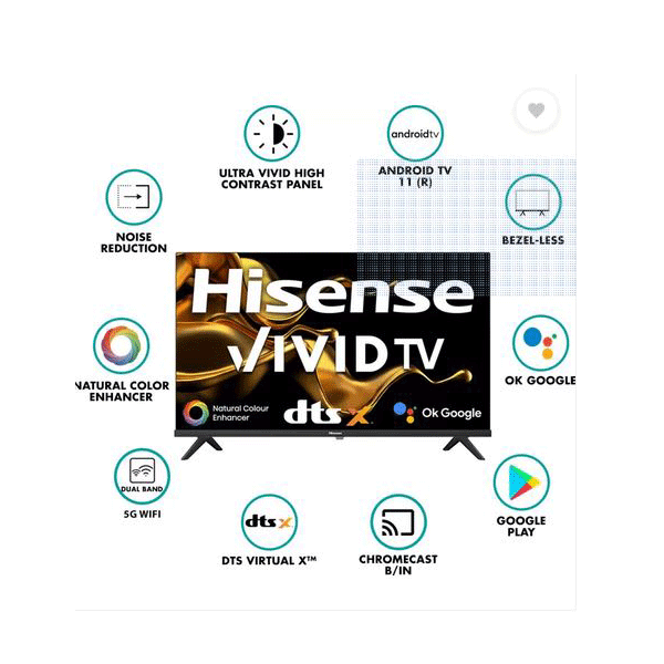 Hisense 108 cm (43 inches) Full HD Smart Android LED TV (43A4G,Black,2 Year Warranty)-12535