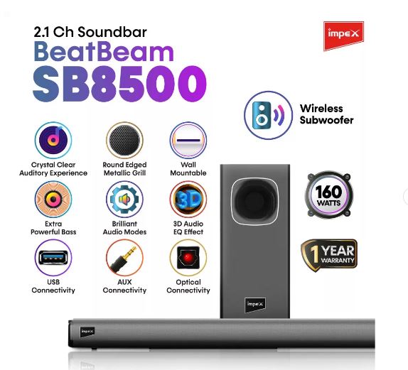 Impex 2.1 Ch 160 watts Multimedia Soundbar Beatbeam (SB8500)-14572