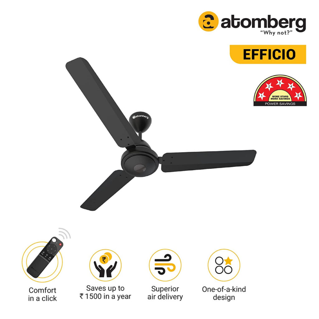 Ceiling Fan Atomberg Efficio 1200mm(Midnight Black,BLDC,Remote)-15533